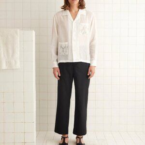 Bode Skiers Long Sleeve Shirt Men's Buttondown Embroidered White L New 283402